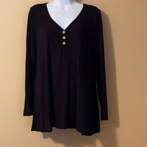 Awuliffan Size L V-Neck Black Long Sleeve Tunic